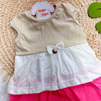 Vestido Três Marias com Lacinho - Areia, Off White e Pink